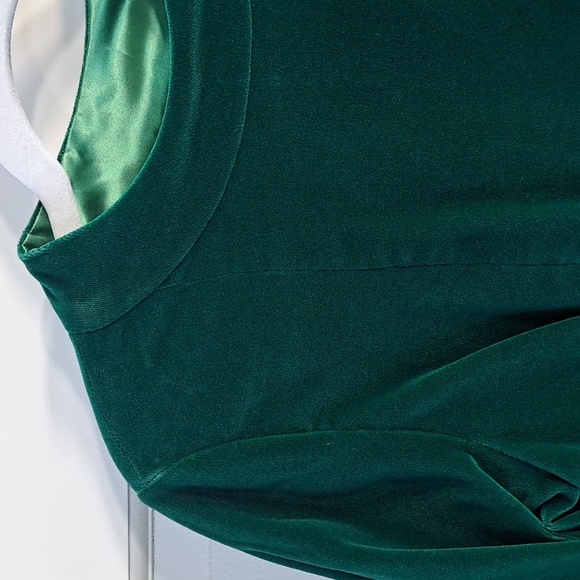 Vintage Velvet Classy Dark Green Shift Tailored Holiday Front Gold Button Dress - Picture 3 of 10